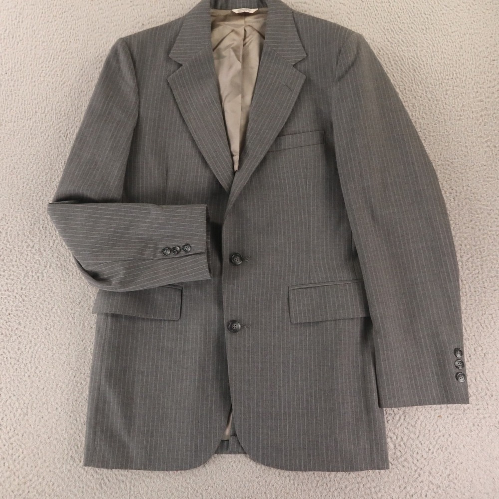 VTG Hopsack Jacket Mens S 37L Gray Pinstripe Polyester Wool Blazer 1/4 Lined USA